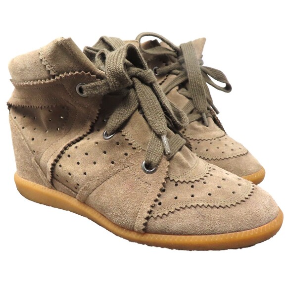 Isabel Marant Bobby Suede Wedge Sneakers Perforated Calfskin Leather 40 US 10 - Picture 1 of 11